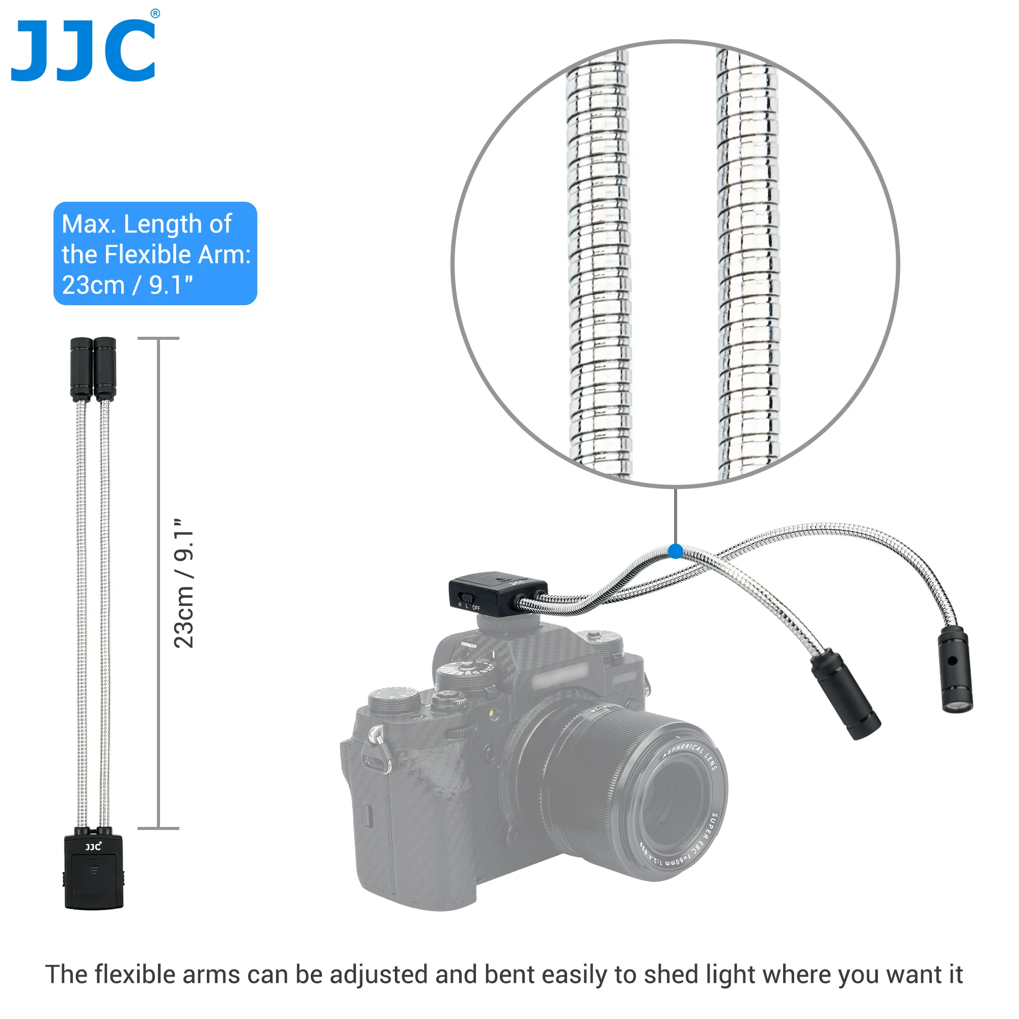 JJC LED Macro Arm Light Photo Lighting with 5 Level Ajustable Flexible Fill Lights for Macro Lens Camera Close-up Photography