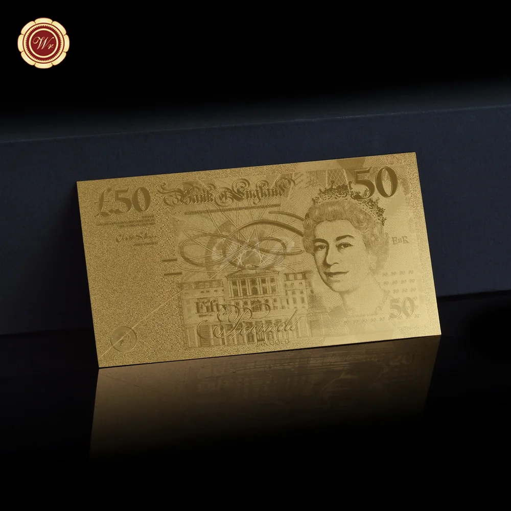 Full Set Colored Gold Foil Banknote Queen Elizabeth United Kindom Pound Banknote Uk Gbp Fake Money Bill Gift for Collection