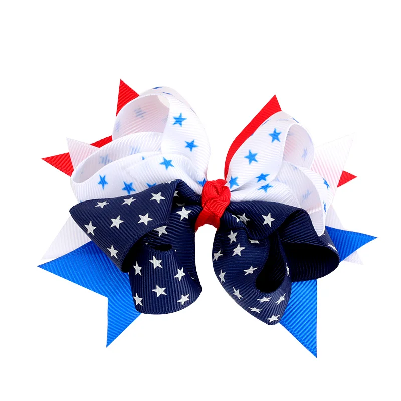 ncmama 4 inch Independence Day Bowknot Hairpins 4th of July Hair Bow Hair Clip American Flag Patriotic Bows Hair Accessories