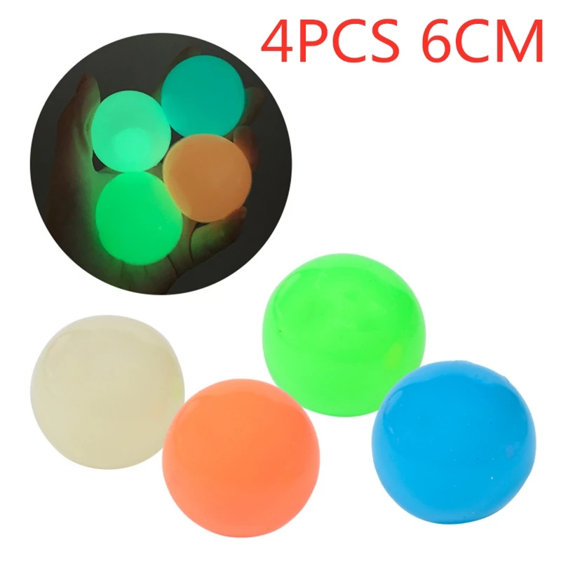 4pc vara bola de parede fluorescente squash natal pegajoso alvo bola descompressão jogar brinquedo fidget crianças presente novidade alívio do estresse