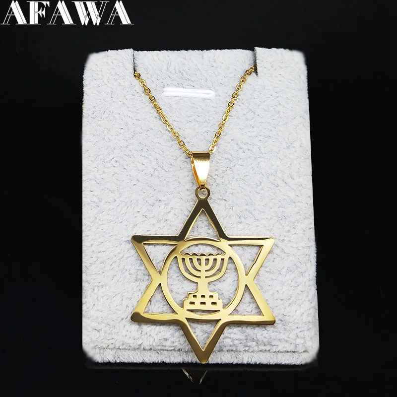 Jewish Menorah Star of David Stainless Steel Necklace Judaica Hebrew Israel Faith Lamp Hanukkah Necklace Jewelry N1027S02