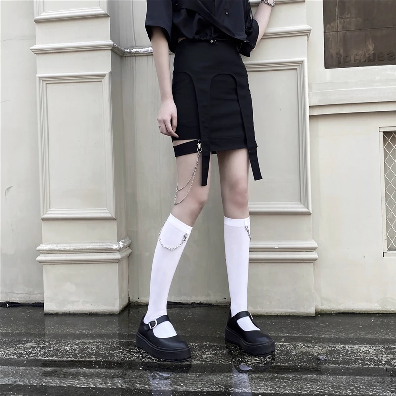 Y Demo Harajuku Thin Mid Calf Socks Women Casual Techwear Thorn Chains Sock