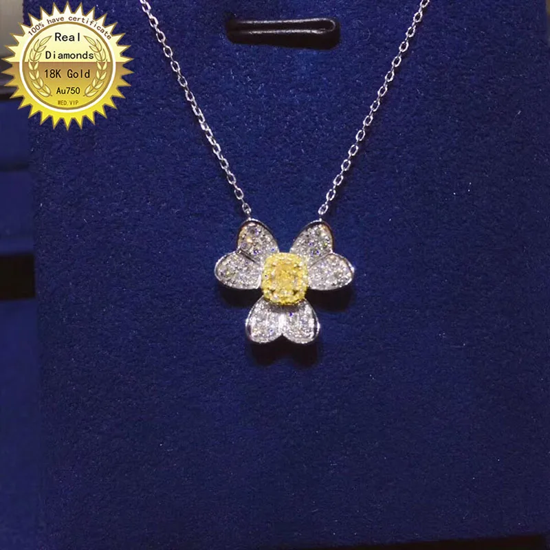 

18K gold necklace natural 0.15ct yellow diamond and 0.28ct white diamonds necklace 001