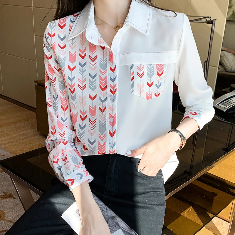 Wit Kantoor Dame Chiffon Blouse Lange Mouw Vrouwen Kleding 2021 Lente Mode Fall Womens Tops Chemisier Femme