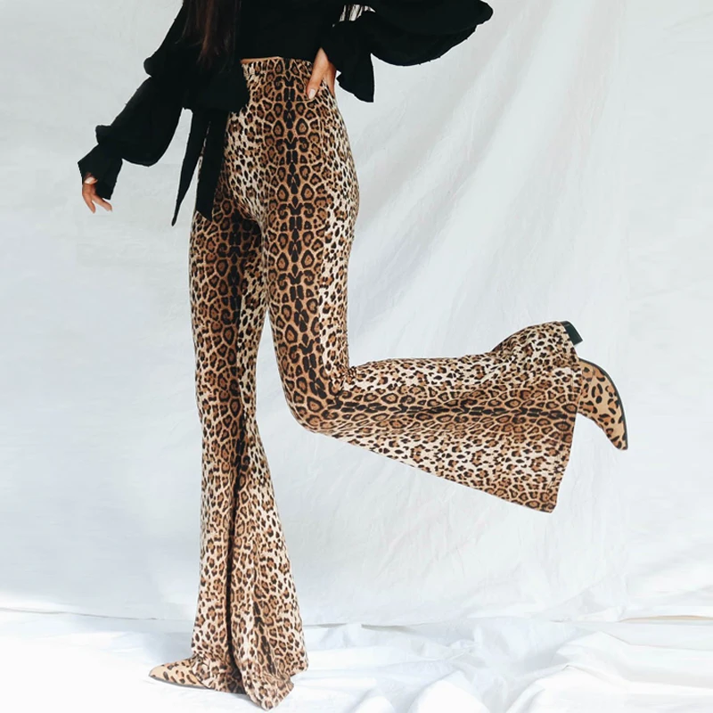 

High Waist Leopard Print Flare Leggings 2021 Autumn Winter Women Fashion Sexy Bodycon Trousers Club Pants