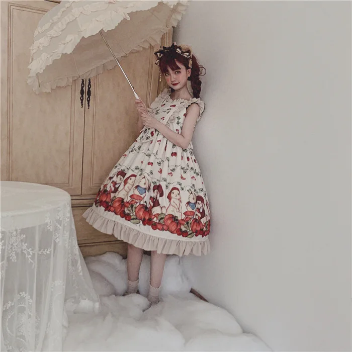 Japanse Zoete Lolita Jurk Vintage Kant Strik Hoge Taille Leuke Printing Victoriaanse Jurk Kawaii Meisje Gothic Lolita Jsk Loli Cos