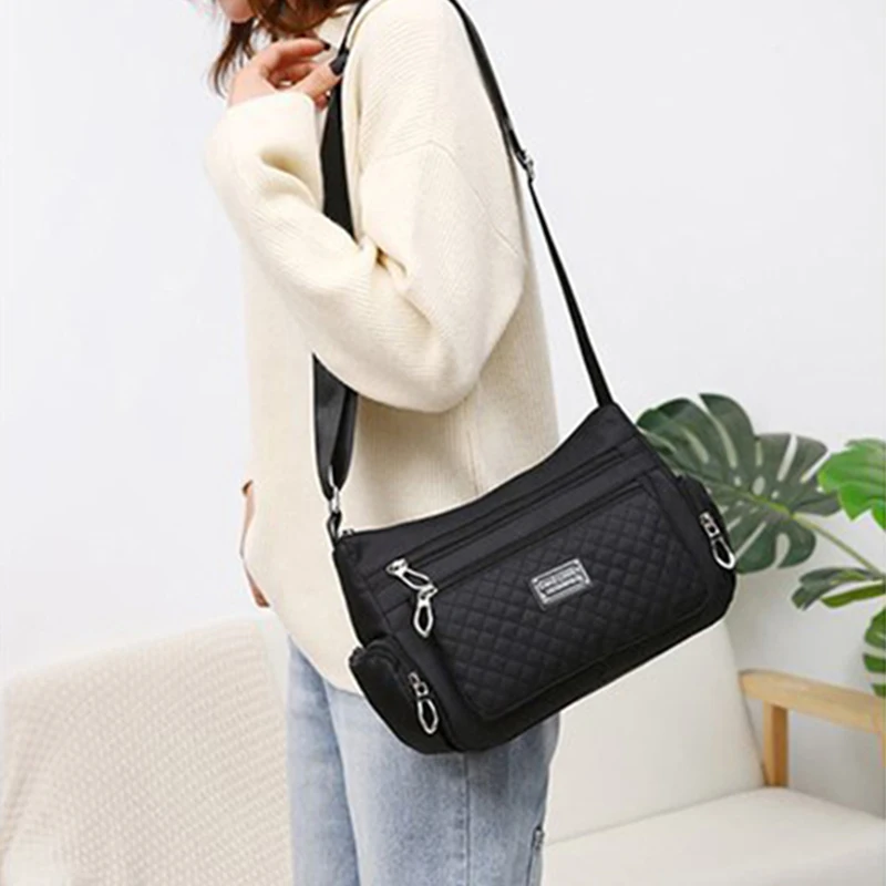 Casual Large Capacity Shoulder Bags for Women Waterproof Nylon Crossbody Messenger Bag Purse Multi-zipper Canvas Handbag