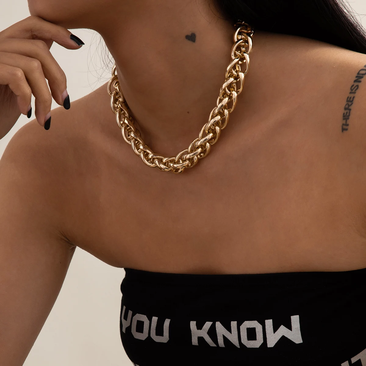 Punk Miami Kubanischen Choker Halskette Kragen Aussage Hip Hop Big Chunky Aluminium Gold Farbe Dicke Kette Halskette Frauen Schmuck
