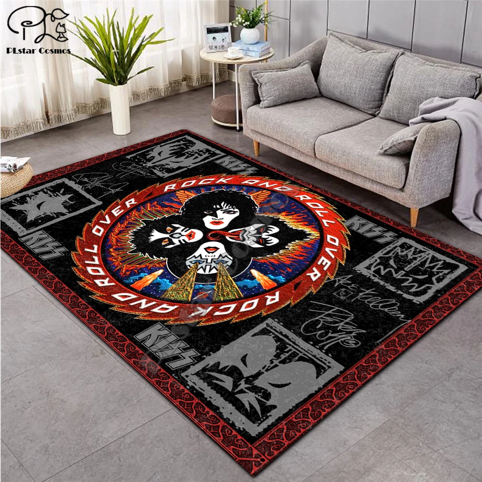 KISS Rock Shaggy Fluffy Anti-Skid Area Floor Mat 3D Rug Non-slip Mat Dining Room Living Room Soft Child Bedroom Mat Carpet ST05