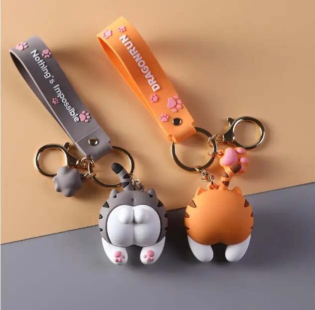 10pcs Kawaii Cute Keychain Funny Cat Butt Animals Toys Car Bag Creative Decoration Pendant Girls Toys Jewelry accessories Gift