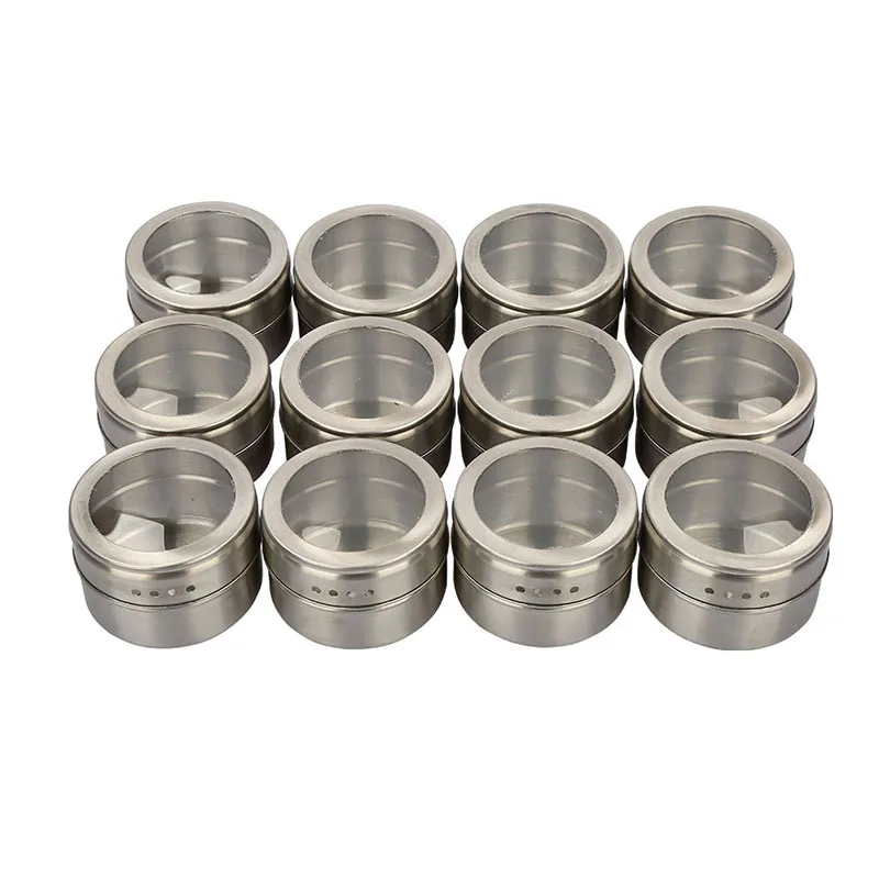 Magnetic Spice Jars with Clear Lid Stainless Steel Spice Sauce Storage Container Pot Kitchen Condiment Holder Seasoning Box Tool