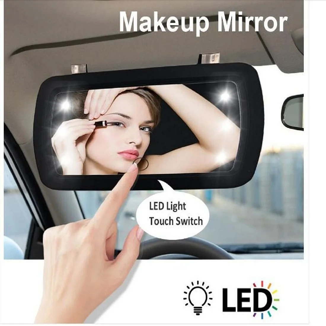 Car Sun Visor LED Makeup Mirrors Auto Sun Visor HD Interior Makeup Mirror Car With 6 LED Lights and Finger T ouch Switch