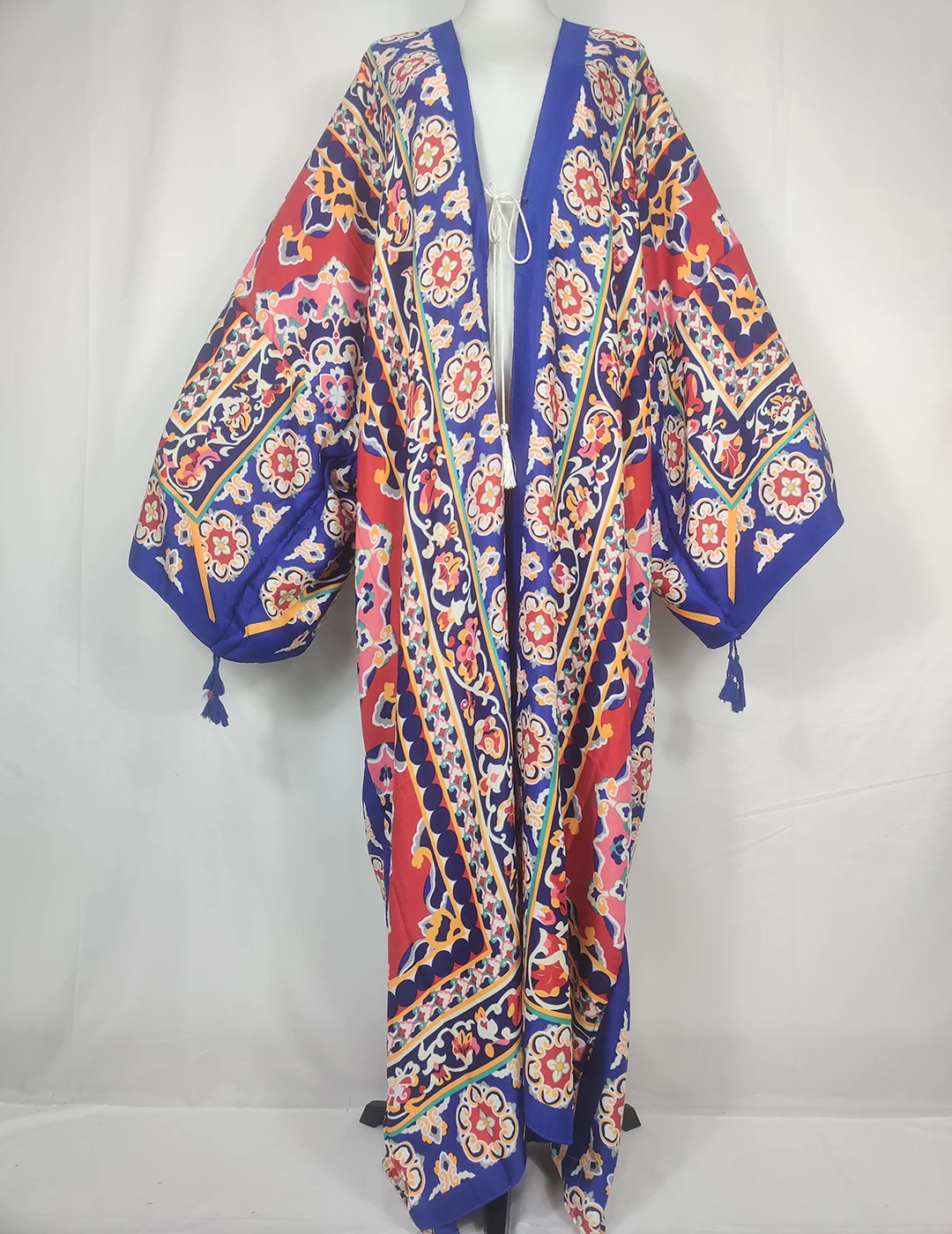 Kuwait Traditional Printed Cotton Long Sleeve Cardigan For Women Thailand Bohemian Beach Bikini Cover Up Kimono For Party