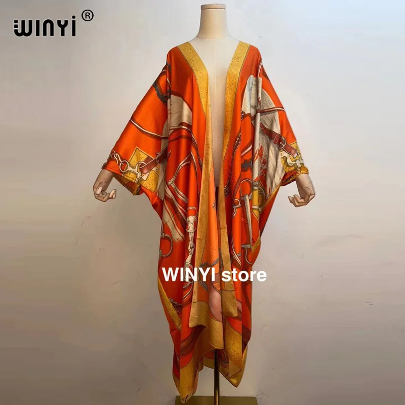 

WINYI Middle East Sunmer Women Cardigan stitch coat dress Cocktail sexcy Boho Maxi African Holiday Batwing Sleeve Silk Robe