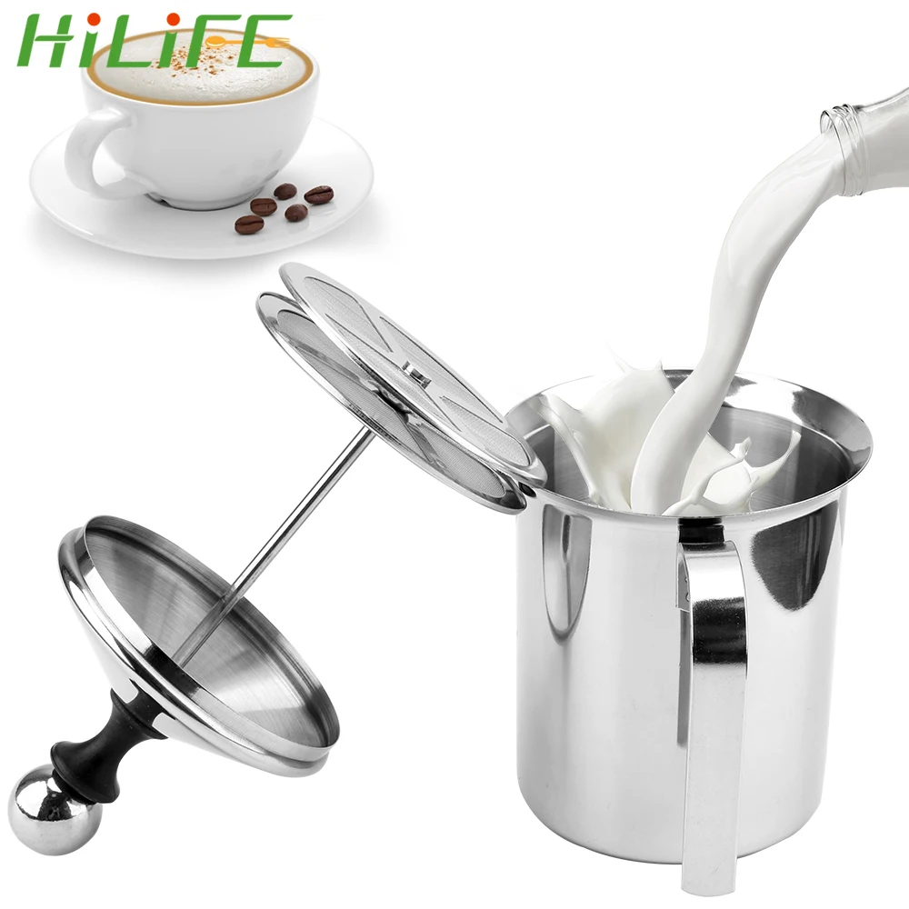 HILIFE Manual Milk Frother 400/800ML Creamer Milk Cappuccino Coffee Mesh Foamer Skimmer Stainless Steel Kitchen Tools