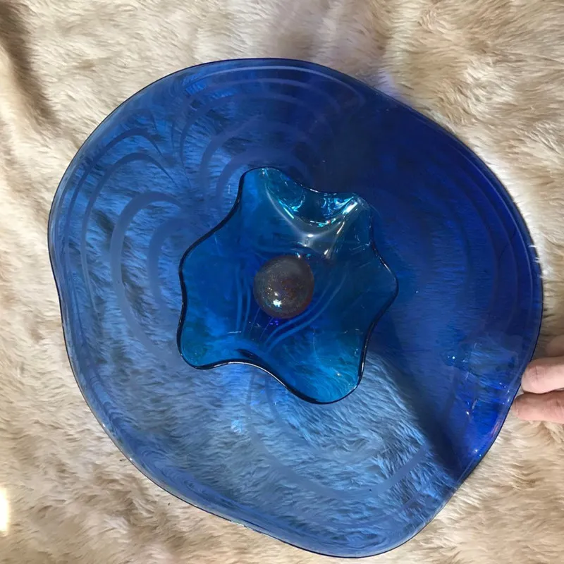 Murano Glass Wall Lights Blue Hotel Lobby Designer Decor Hanging Art Plates 2 to 3 Layers Mounted Flower Diameter 15 to 35 CM