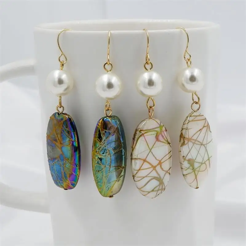 New Color Shell Drop Earrings Gold Drawing Vintage Shell Pendent Dangle  Statement Earrings Simple Jewelry For Women Gifts