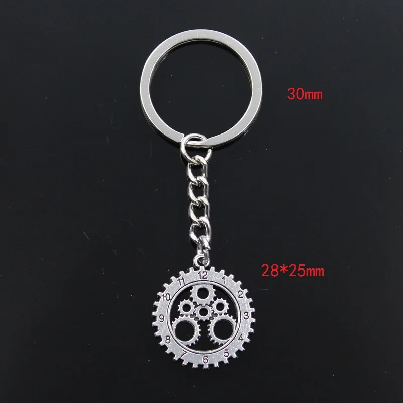 New Fashion Men 30mm Keychain DIY Metal Holder Chain Vintage Punk Gear Mechanical Clock Watch 28x25mm Silver Color Pendant Gift