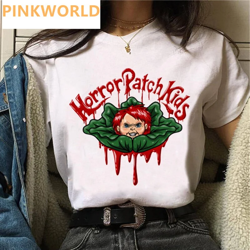 Horror Movie Chucky Anime print ladies T-shirt casual basics O-collar white shirt short sleeve ladies T-shirts,Drop Ship