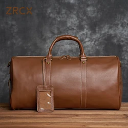 ZRCX Natural Cow Skin Travel Bags  Men's Leather Overnight Bags Hand Luggage Men Male Weekend Bag Business Man 50cm