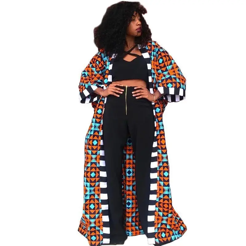 2022 new plus size women's new style windbreaker African ethnic style ladies jacket long print