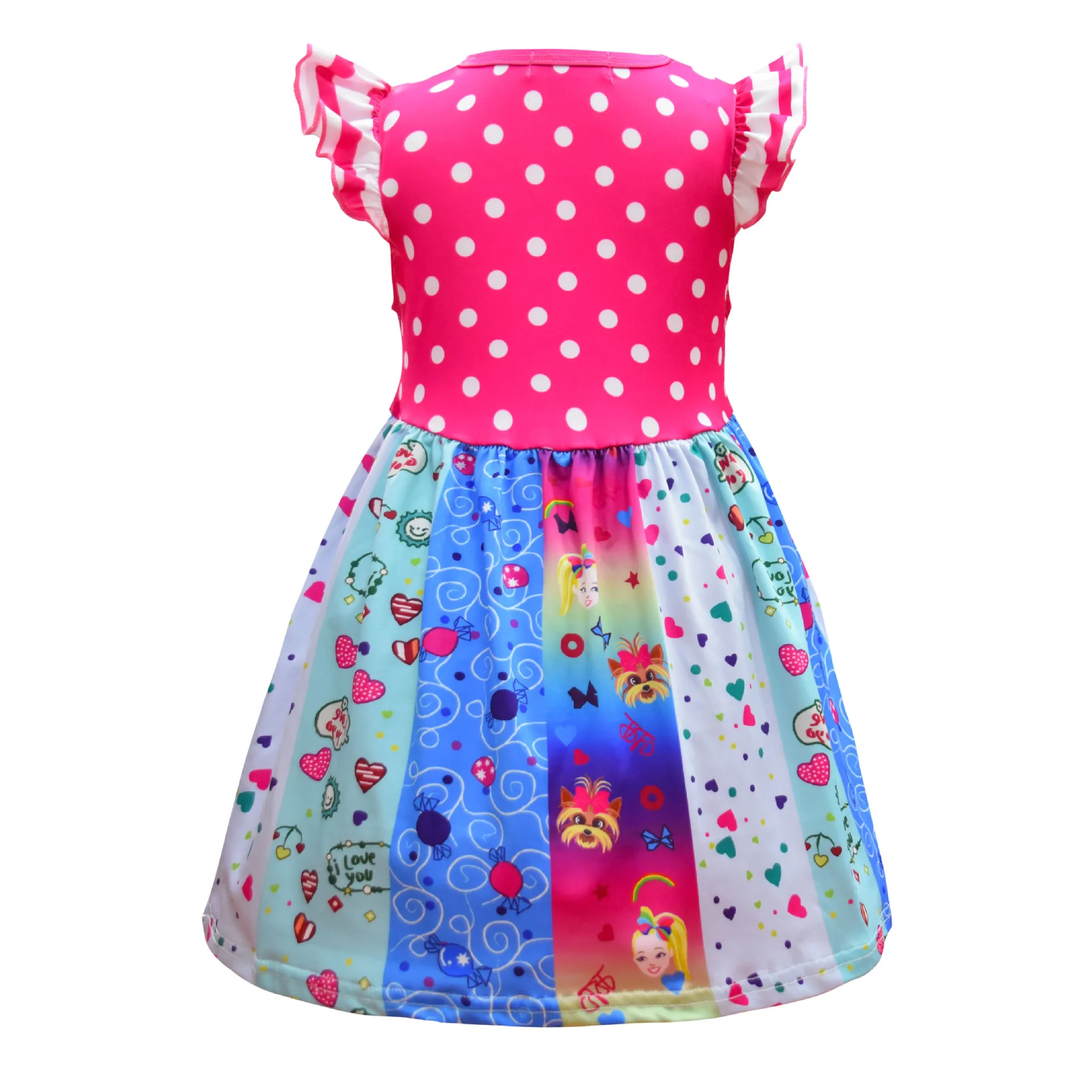 Jojo Siwa Kids Dress Summer Ruffle Sleeve Princess Dresses Girls Casual Vestio Children Cartoon Clothes Birthday Party Outfits