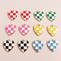 10pcs Fashion Enamel Colorful Plaid Checkerboard Hearts Charms for Diy Jewelry Making Pendants Keychain Earrings Accessories