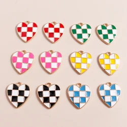10pcs Fashion Enamel Colorful Lattice Hearts Charms for Diy Jewelry Making Pendants Keychain Earrings Accessories