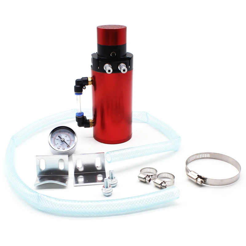 DEFT Universal Aluminum Engine Oil Catch Reservoir Breather Tank Can With Vacuum Pressure Gauge Oil Catch Can Tank