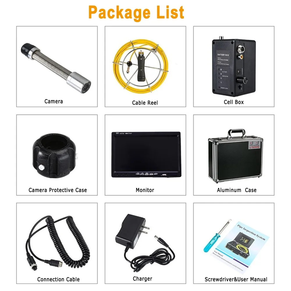 SYANSPAN WiFi 17MM Pipe Camera for Plumbling Inspection 7inch Monitor, Drain Piping Endoscope Camera Support Android/IOS