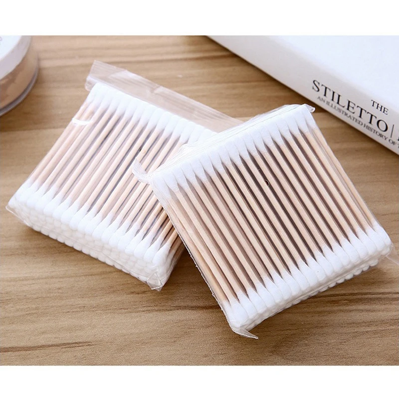 Double Head Wood Cotton Swab Women Makeup Cotton Buds Tip Wood Sticks Nose Ear Cleaning Baby Health Care Tools palos de madera