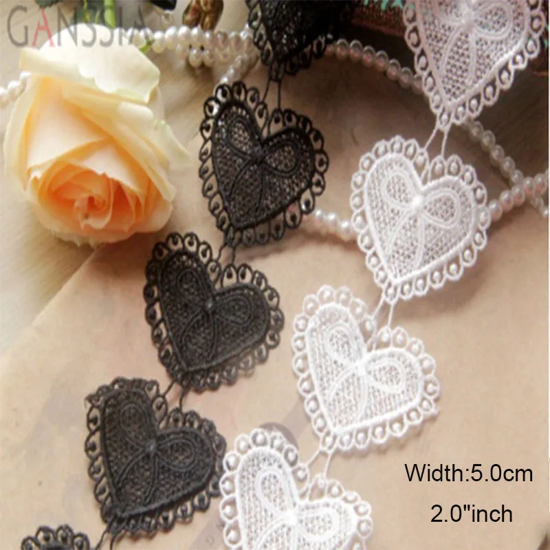 1 Yard Width:5cm Cute Heart Shape with Bowknot Embroidery Laces Polyester Trimming Lace for DIY Sewing Accessories(KK-622)