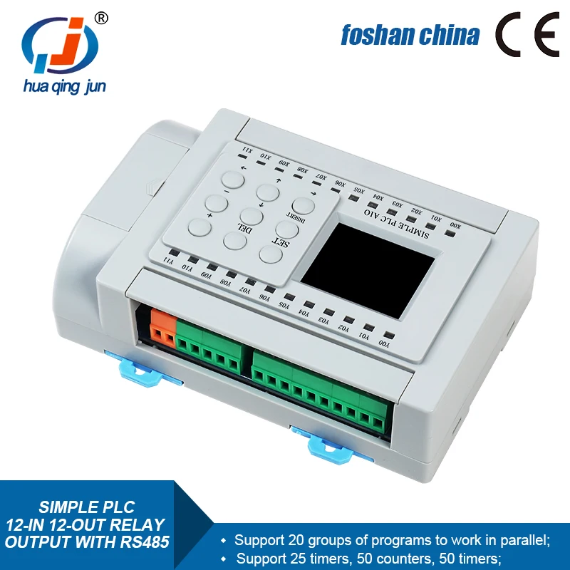 Huaqingjun 12-in 12-out Relay Output PLC RS485 Communication Modbus RTU PLC for Meter