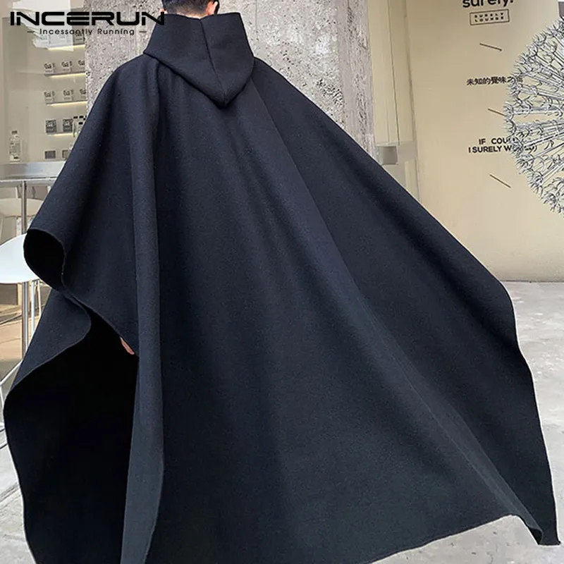 Fashion Men Cloak Coats Hooded Solid Loose 2023 Streetwear Punk Windproof Men\'s Trench Chic Winter Long Cape Poncho INCERUN