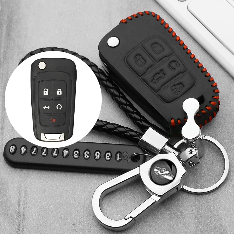 

Leather Fold Flip Remote Car Key Fob Case Shell for Buick Lacrosse Chevrolet Camaro Cruze Equinox Impala GMC Terrain