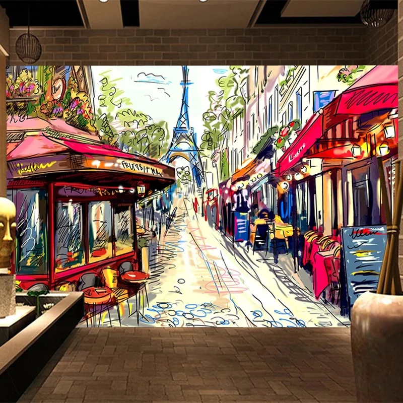 

Self-Adhesive Wallpaper 3D Street View Graffiti Murals Restaurant Cafe Background Wall Decor Waterproof Papel De Parede Sala 3 D