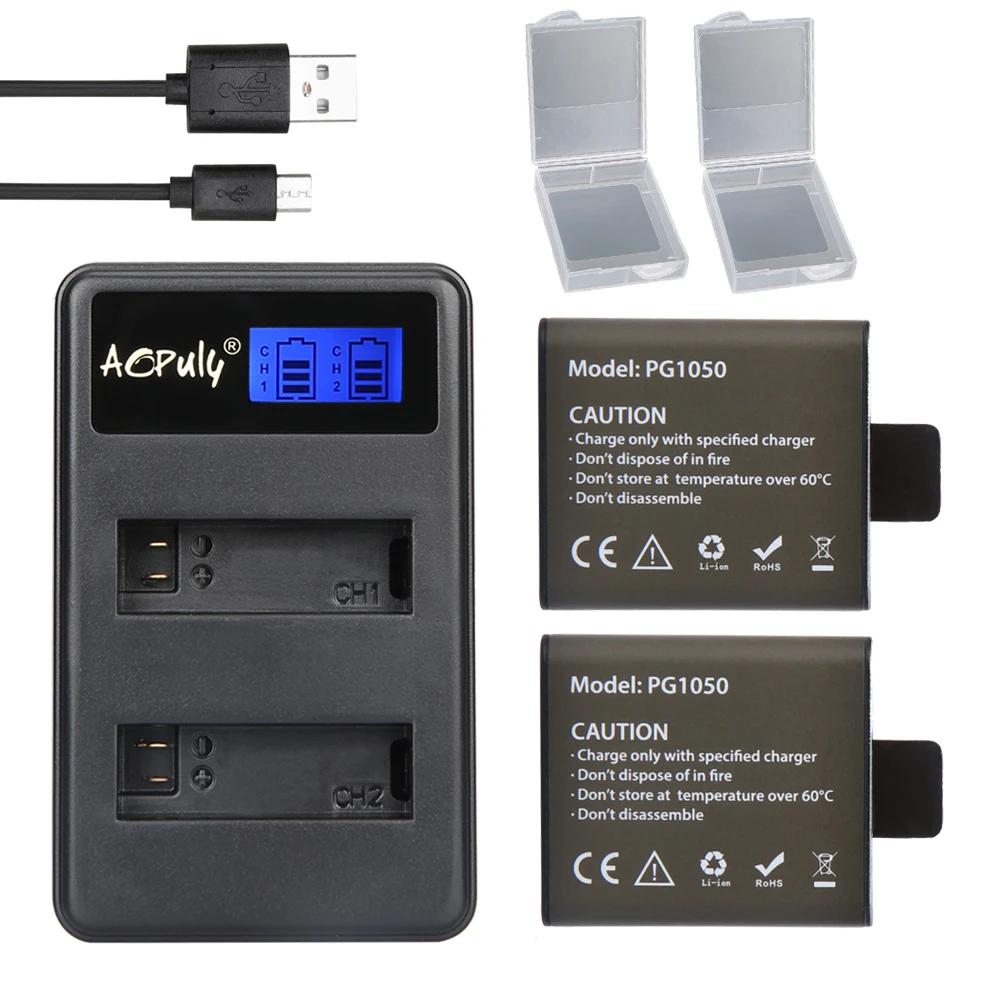 Batería AOPULY PG1050 EKEN para SJCAM SJ4000 SJ5000 sj6000 sj7000 sj8000 sj9000 H8 H9 Go Pro Hero, cámara deportiva M10 EKEN 4K H8 H9