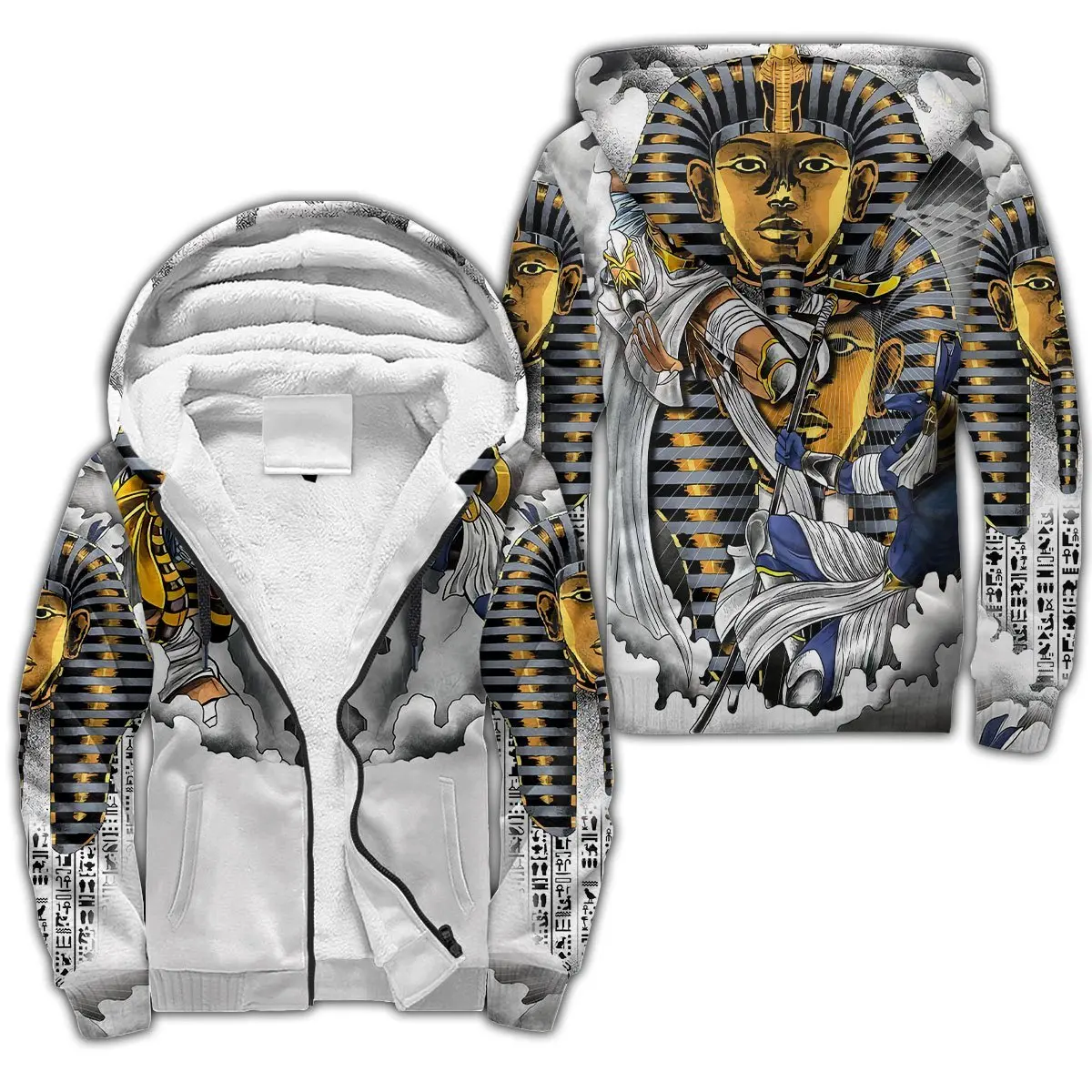 Ancient Egypt Anubis Eyes Of Horus 3D Printed Winter Thicker Zip Hoodie Unisex Casual Hooded Tracksuit Warm Fleece Jacket KD11