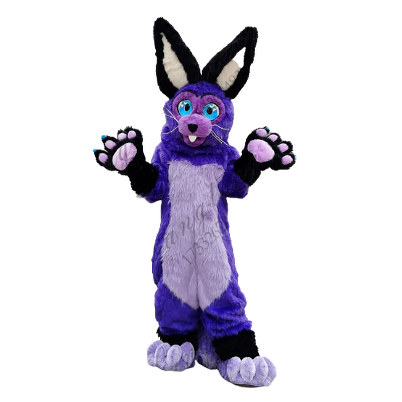 Custom Easter Rabbit Mascot Costume Purple Long Plush Fursuit Suit with Feet Easter Ad Cosplay Walking Doll Animal Clothing