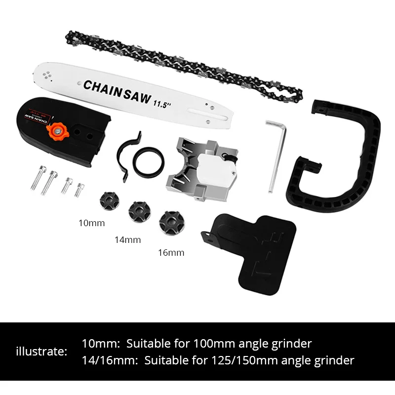 11.5 Inch Chainsaw Attachment For Angle Grinder,  Electric Chain Saw With Transparent Fuel Tank, Logging Saw Adjustable Tension