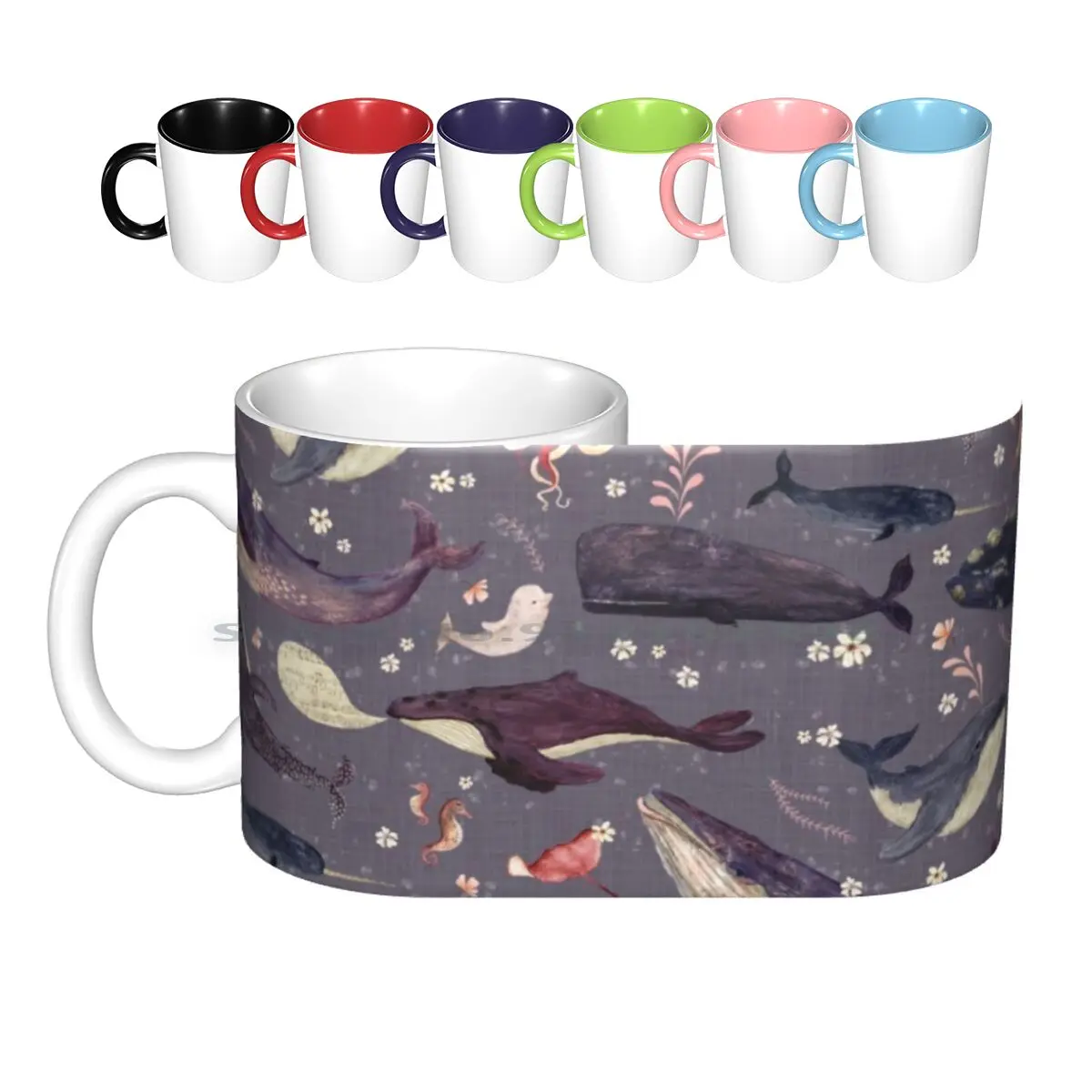 Whale's Song Lavender Ceramic Mugs Coffee Cups Milk Tea Mug Whales Whale Humpback Whale Octopus Stingray Seahorse Lavender