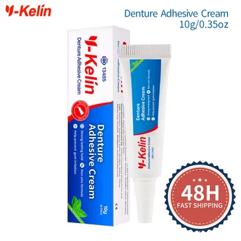 Y-Kelin Prothesen-Klebecreme, 10 g/0,4 Unzen, Mustergröße, ganztägiger, nicht-zink-Formel, Kleber für künstliche Zähne