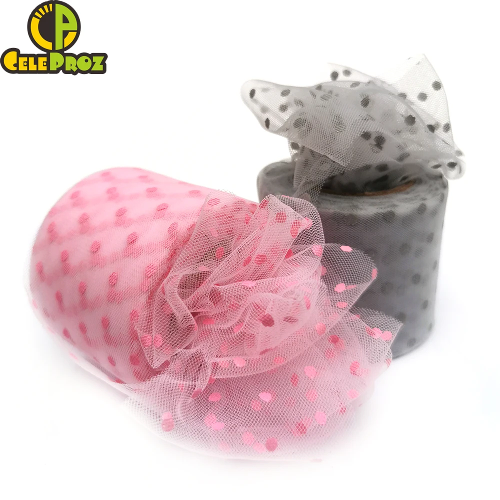 6cm 25Yards Dot Tulle Colorful Spotted Mesh Baking Cake Topper Tutu Pom Bow Soft Squine Organza DIY Wedding Birthday Decoration