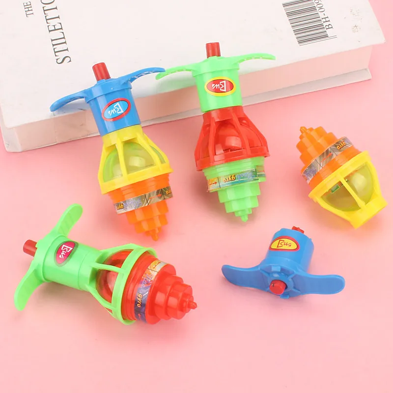 Colorful Flash Spinning Top Plastic Luminous Ejection handle Gyroscope flashing Pressure Gyro Children's Classic Toys Gifts