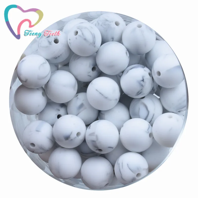 

100 PCS Marble White Silicone Round Perles Beads 9-19 MM Baby Teether Silicone Perles Teething Beads For Necklace Pacifier Chain