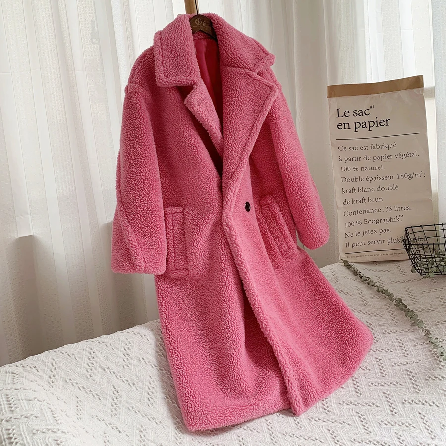 ZADORIN Winter Thick Warm Solid Teddy Coat Women High Street Oversized Pink Faux Lamb Fur Coat Ladies Long Faux Fur Jacket