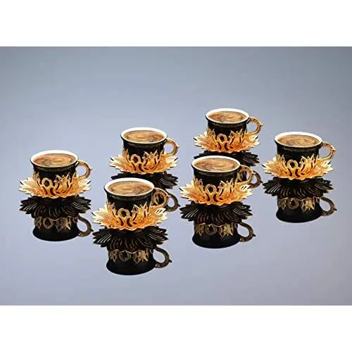 LaModaHome Espresso Coffee Cups with Saucers Set of 6, Porcelain Turkish Arabic Greek Coffee Cup and Saucer, coffee Cup for Wome