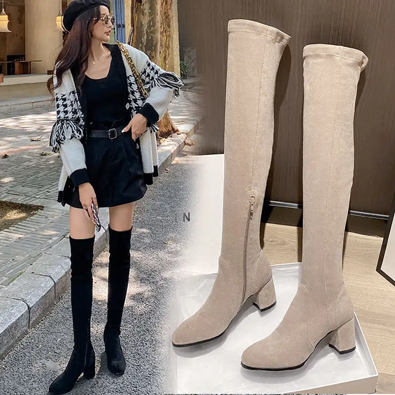 New High Boots Female Winter Boots Women Over The Knee Boots Stretch Sexy Fashion Bootas Khaki Women Bootas Zlah Women Shoes