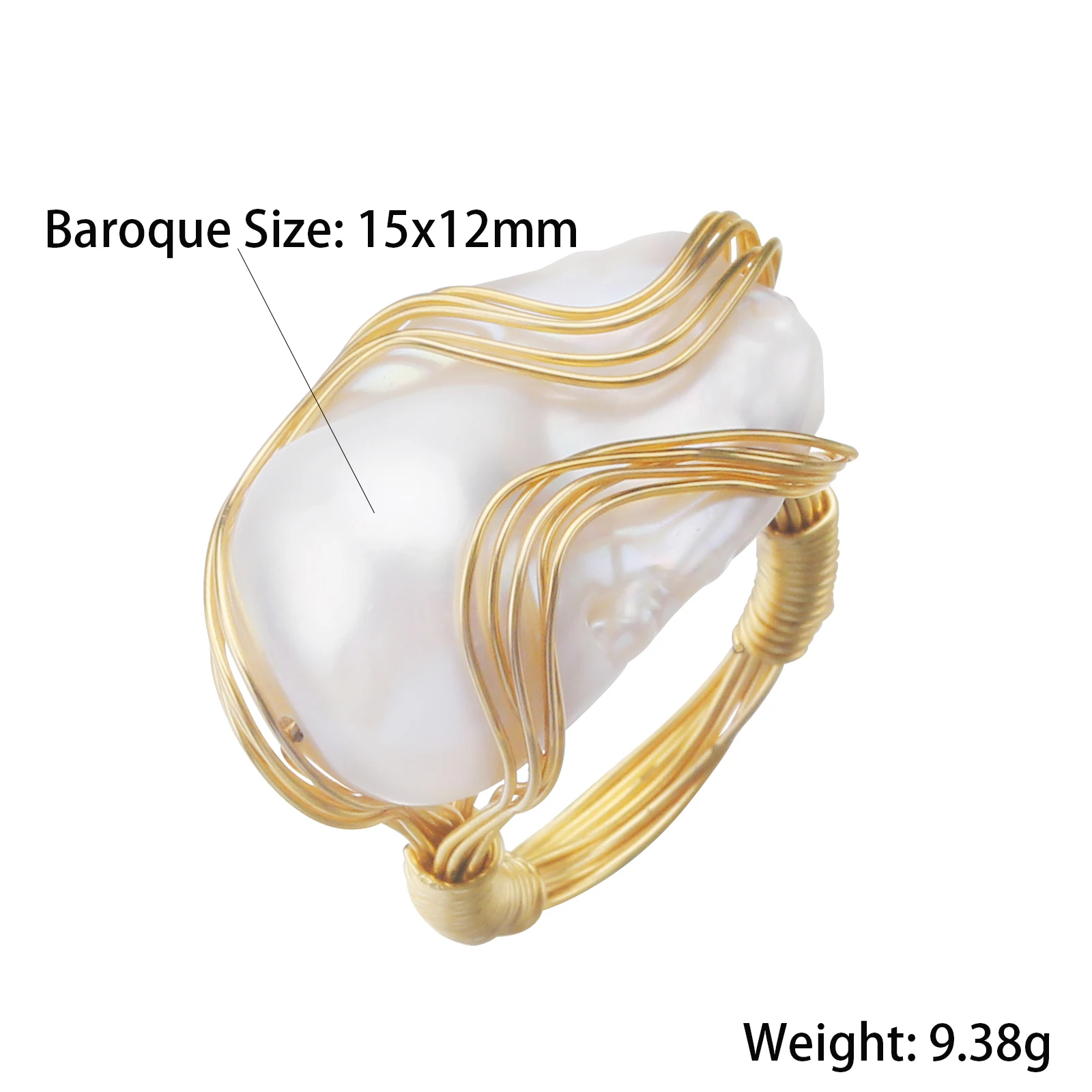 Bague Vintage en perles baroques naturelles de culture d'eau douce, anneau ouvert réglable en fil de cuivre fait à la main pour femmes, cadeau de bijoux à la mode