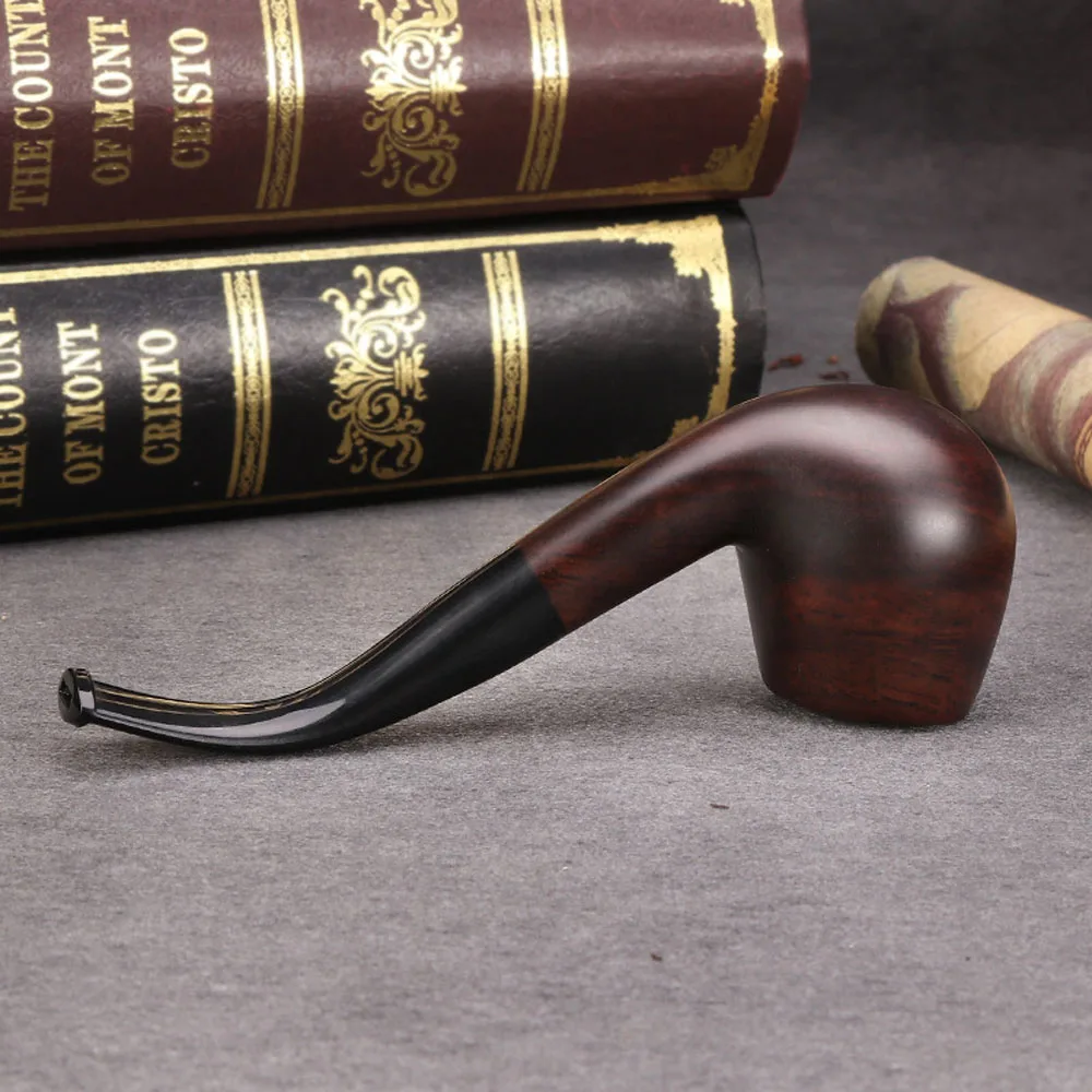 Durable Handmade Nature Ebony Wooden Smoke Tobacco Smoking Wood Bowl Pipes + Plastic Holder + 9mm Pipe Filters Accessories